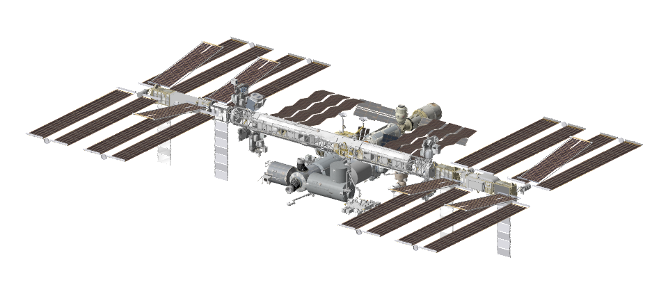 The International Space Station’s detailed 3D model in the app, including its modules and solar arrays.