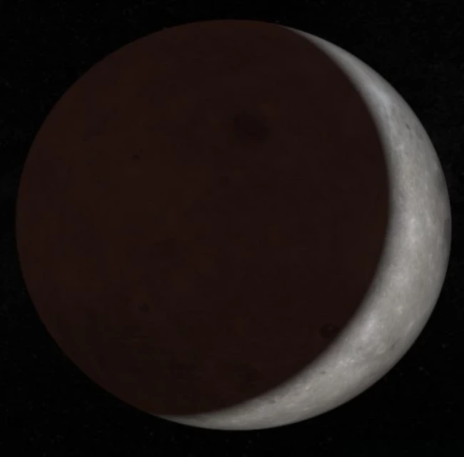 Illustration of Earth’s curved shadow darkening the Moon during a lunar eclipse.